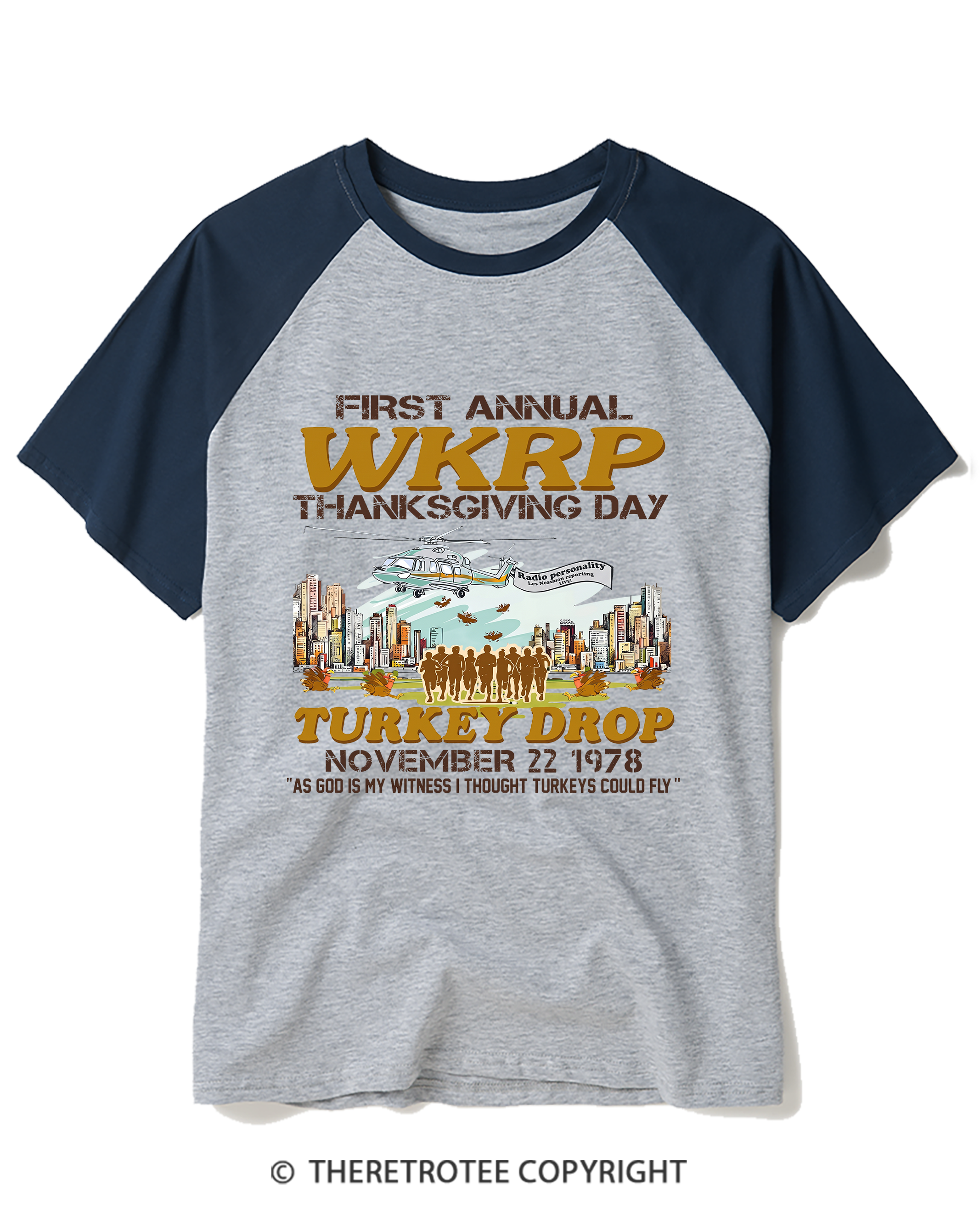 TheRetroTee Vintage 1978 Cincinnati Turkey Drop Thanksgiving Raglan Baseball T-Shirt