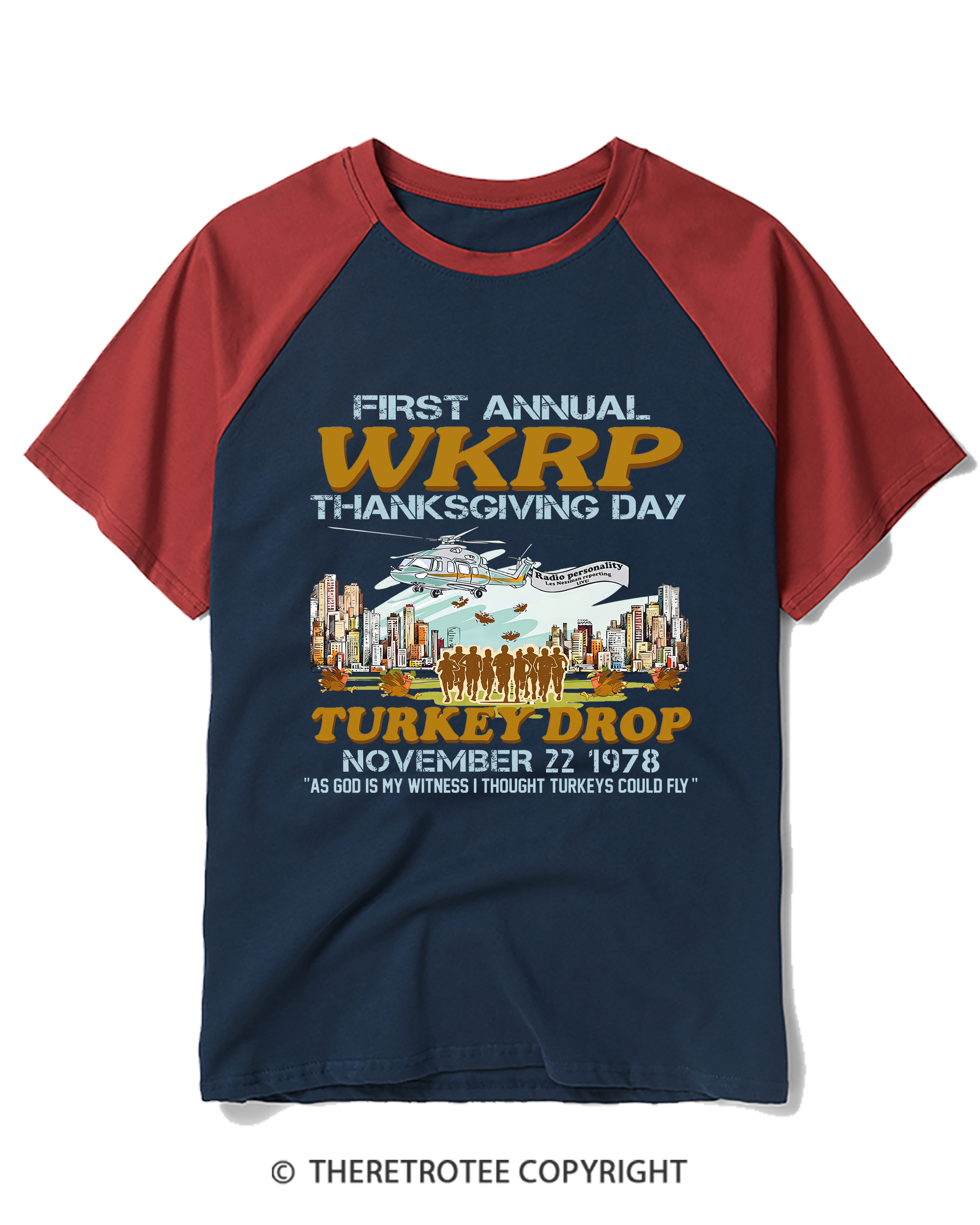 TheRetroTee Vintage 1978 Cincinnati Turkey Drop Thanksgiving Raglan Baseball T-Shirt