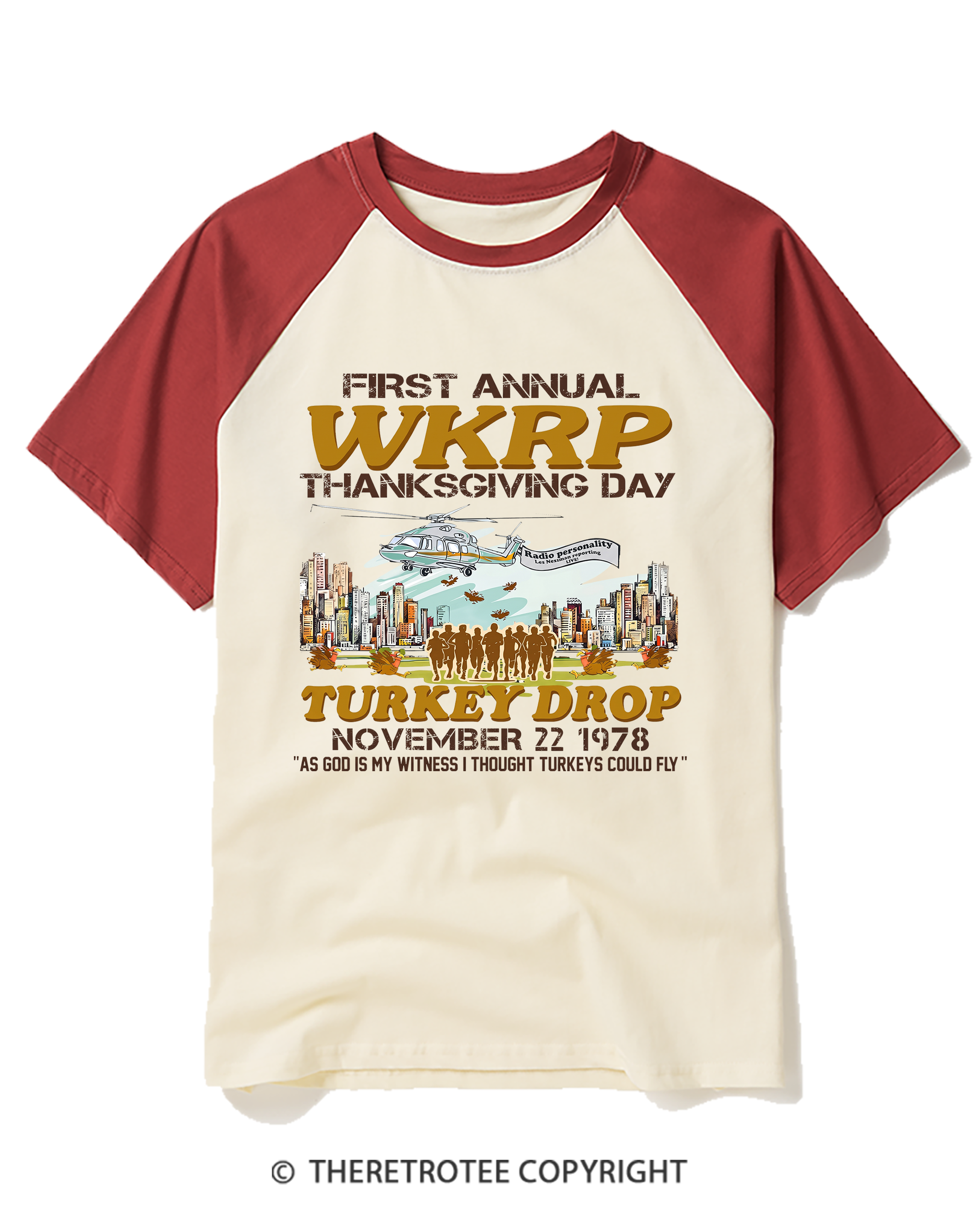 TheRetroTee Vintage 1978 Cincinnati Turkey Drop Thanksgiving Raglan Baseball T-Shirt