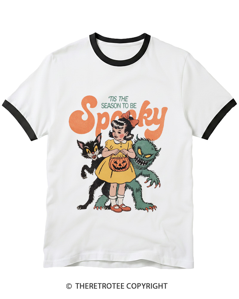 TheRetroTee Tis The Season To Be Spooky Halloween 1950s Ringer T-shirt