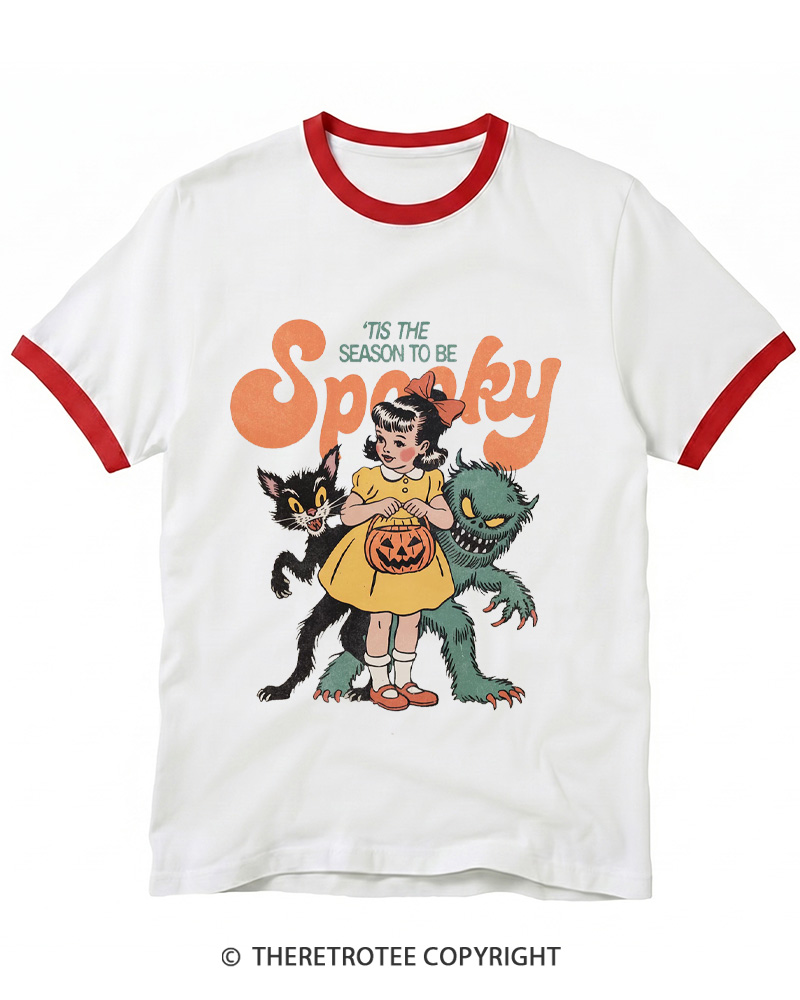 TheRetroTee Tis The Season To Be Spooky Halloween 1950s Ringer T-shirt