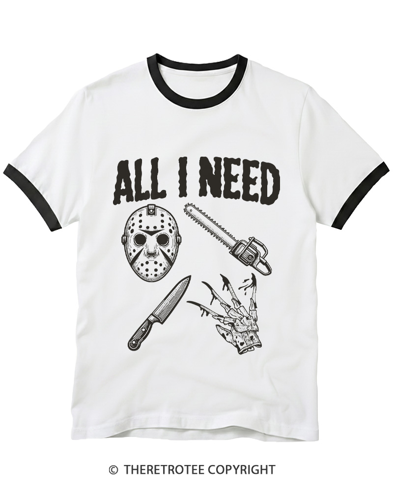 TheRetroTee All I Need Halloween 1980s Ringer T-shirt