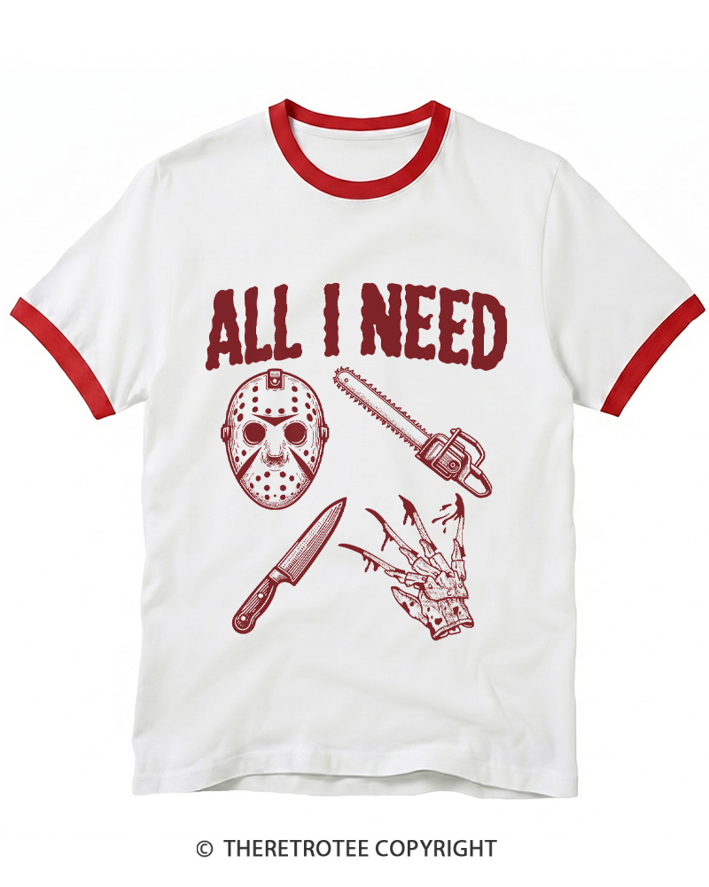 TheRetroTee All I Need Halloween 1980s Ringer T-shirt