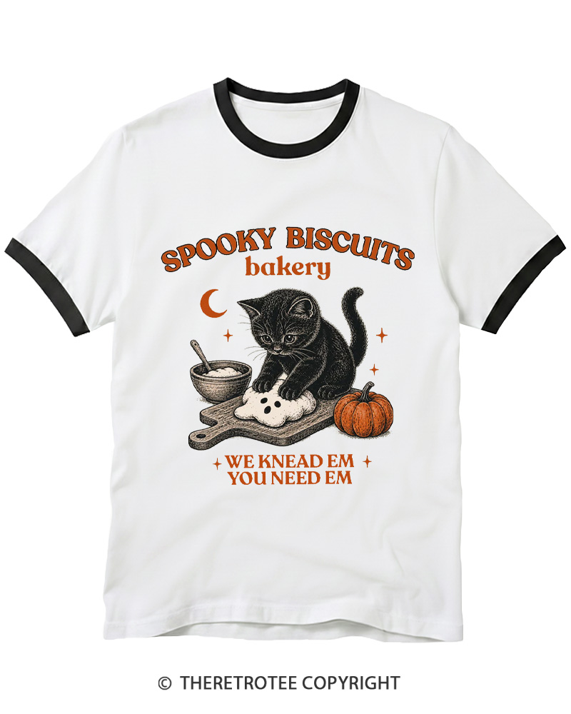 TheRetroTee Spooky Biscuits Bakery 1970s Ringer T-shirt