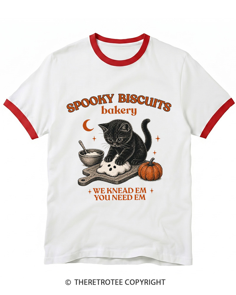 TheRetroTee Spooky Biscuits Bakery 1970s Ringer T-shirt