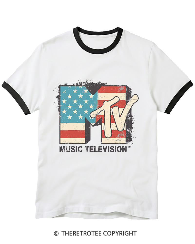 TheRetroTee American Flag Logo 1980s Ringer T-shirt
