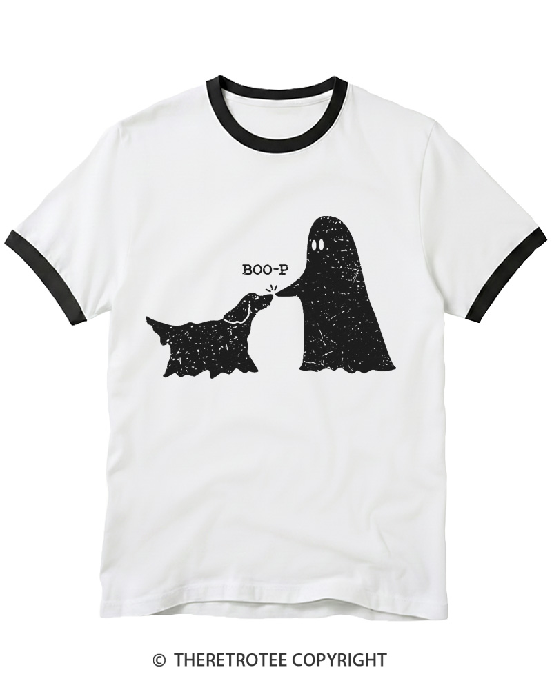 TheRetroTee Boo-p Ghost Dog Vintage Ringer T-shirt