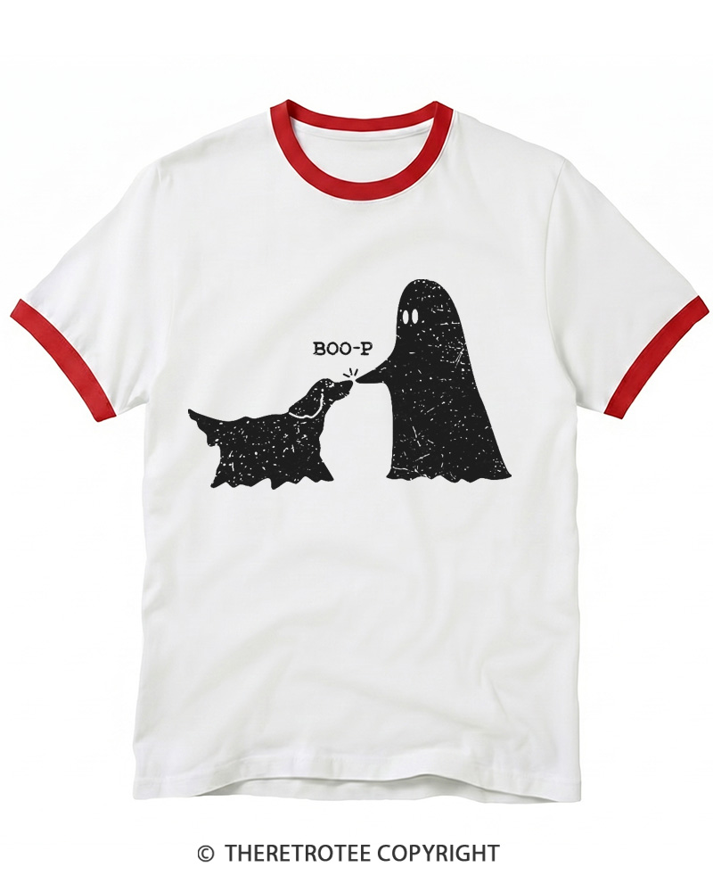 TheRetroTee Boo-p Ghost Dog Vintage Ringer T-shirt