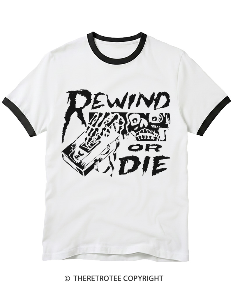 TheRetroTee Rewind Or Die 1980s Ringer T-shirt