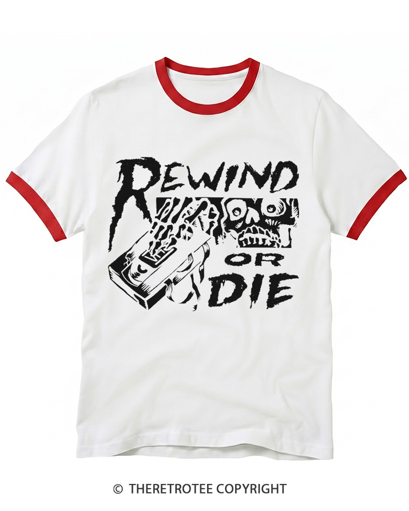 TheRetroTee Rewind Or Die 1980s Ringer T-shirt