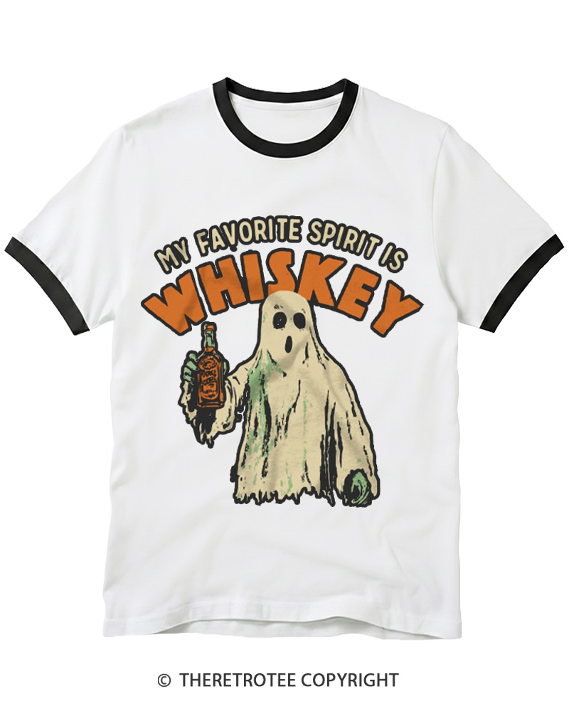 TheRetroTee My Favorite Spirit Is Whiskey 1970s Ringer T-shirt
