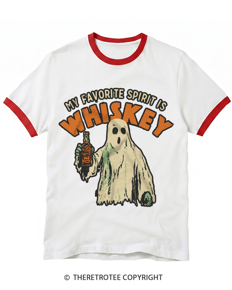 TheRetroTee My Favorite Spirit Is Whiskey 1970s Ringer T-shirt