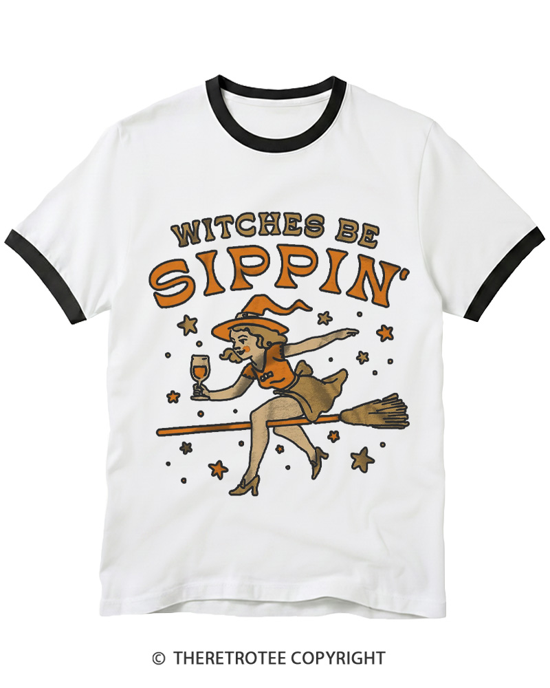 TheRetroTee Witches Be Sippin 1950s Ringer T-shirt