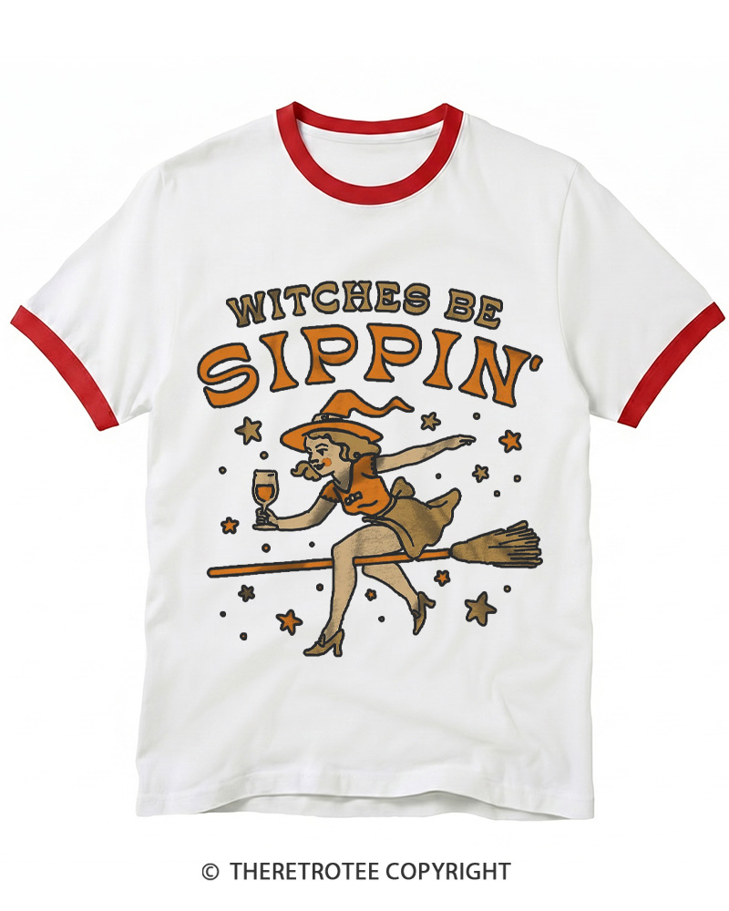 TheRetroTee Witches Be Sippin 1950s Ringer T-shirt