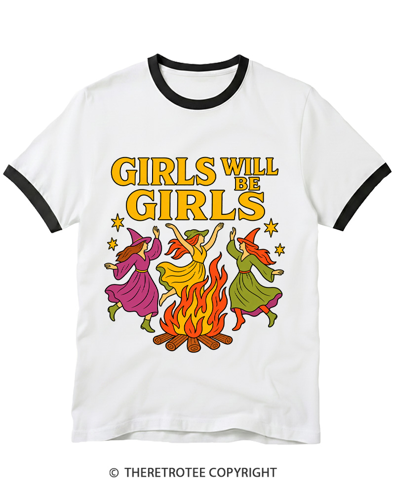 TheRetroTee Girls Will Be Girls 1970s Ringer T-shirt