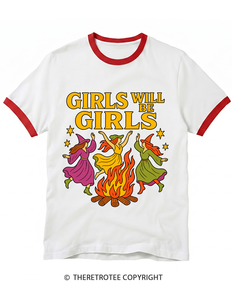 TheRetroTee Girls Will Be Girls 1970s Ringer T-shirt