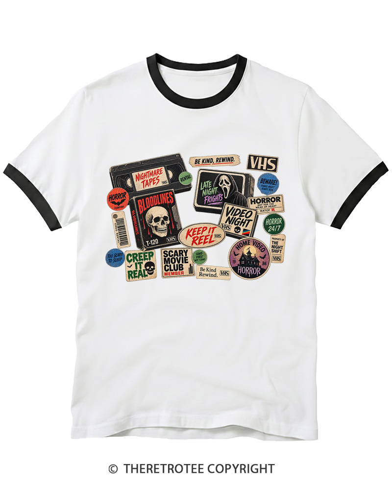 TheRetroTee VHS Horror 1980s Ringer T-shirt