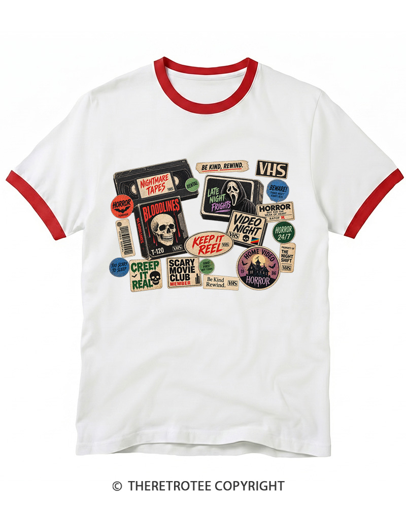 TheRetroTee VHS Horror 1980s Ringer T-shirt