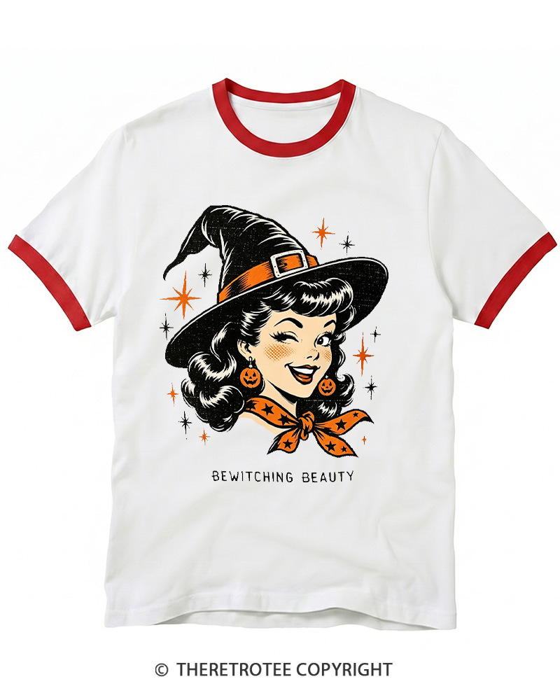 TheRetroTee Bewitching Beauty 1950s Ringer T-shirt