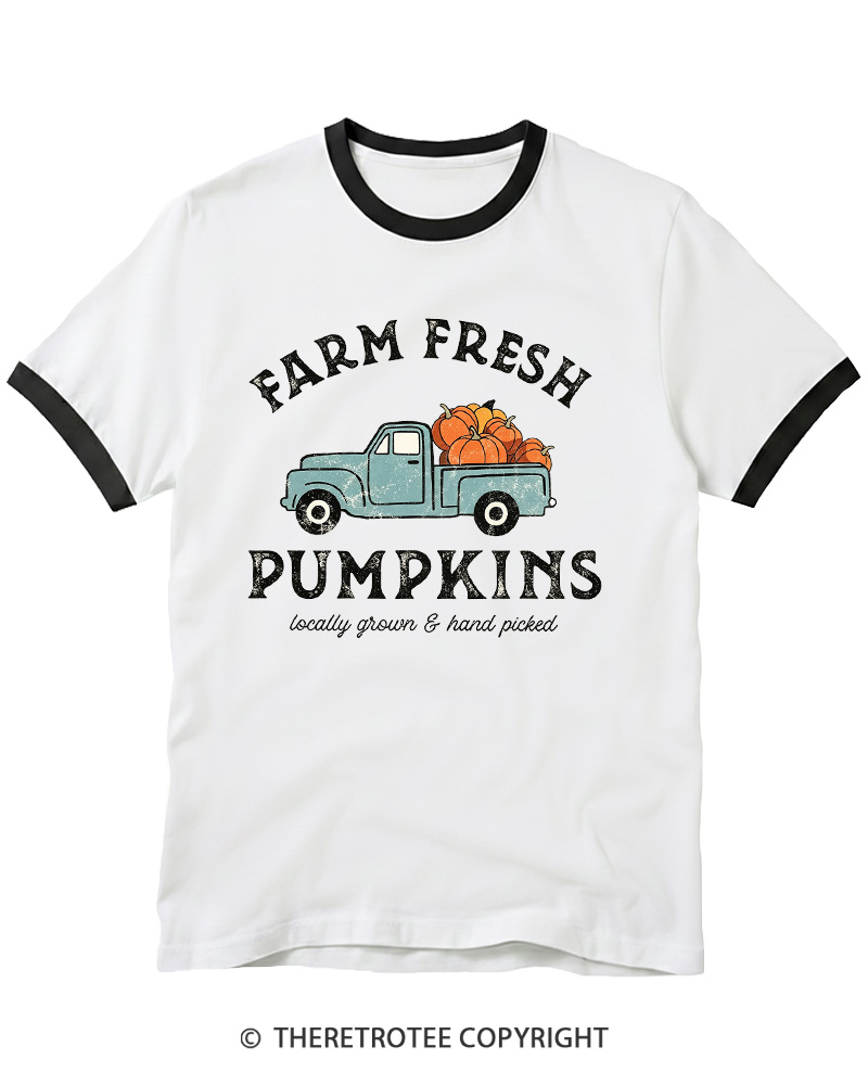 TheRetroTee Farm Fresh Pumpkins 1950s Ringer T-shirt