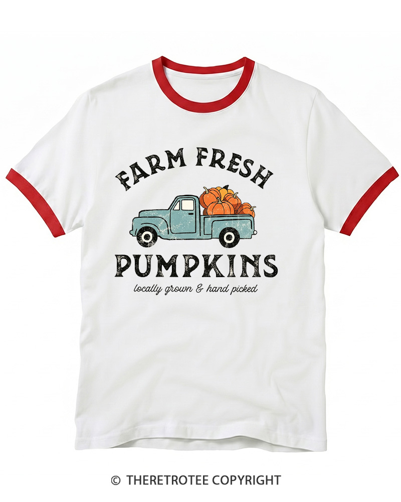 TheRetroTee Farm Fresh Pumpkins 1950s Ringer T-shirt