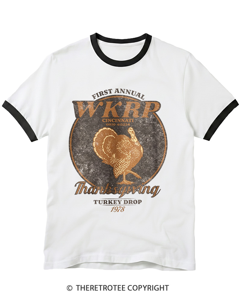 TheRetroTee First Annual WKRP Thanksgiving Turkey Drop 1970s Ringer T-shirt