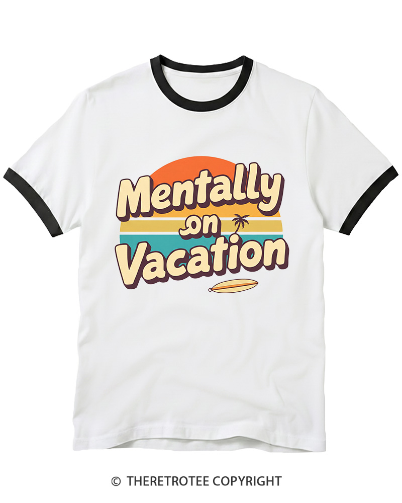 TheRetroTee Mentally on Vacation 1980s Ringer T-shirt