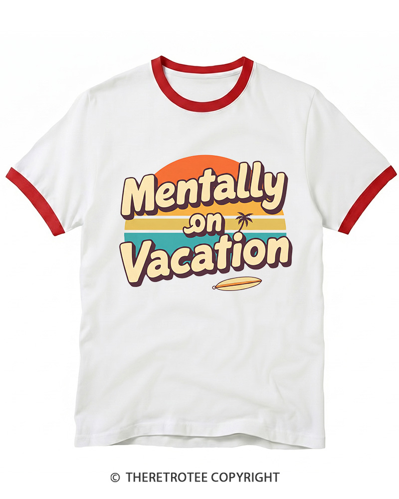TheRetroTee Mentally on Vacation 1980s Ringer T-shirt