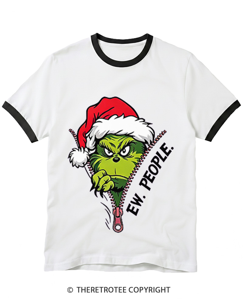 TheRetroTee Ew People Grinch 1960s Christmas Ringer T-shirt