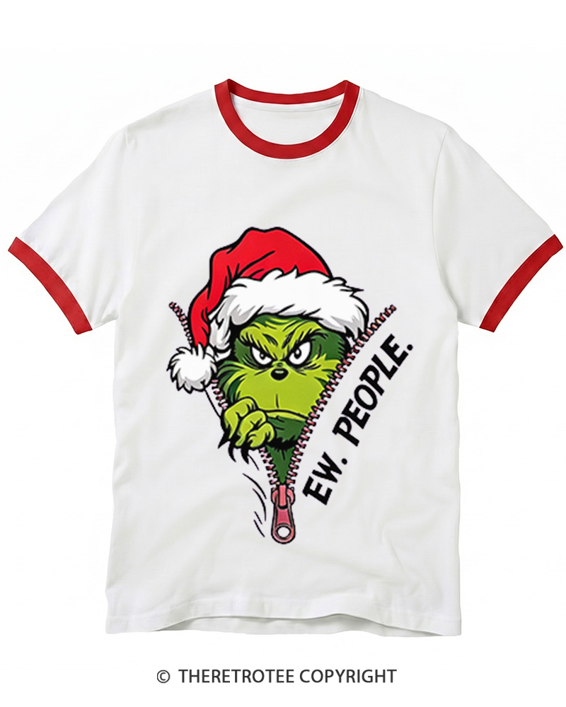 TheRetroTee Ew People Grinch 1960s Christmas Ringer T-shirt