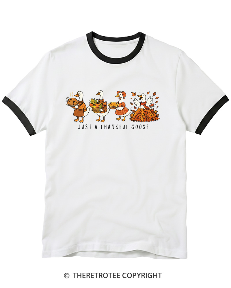 TheRetroTee Just a Thankful Goose 1980s Ringer T-shirt