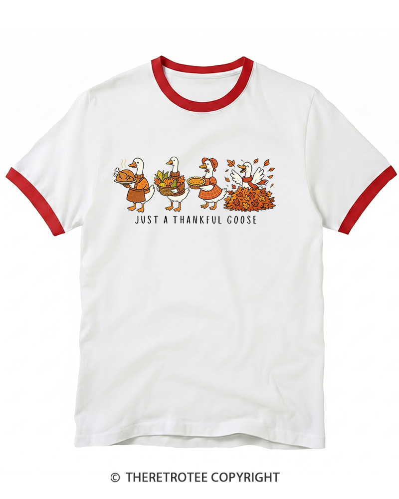 TheRetroTee Just a Thankful Goose 1980s Ringer T-shirt