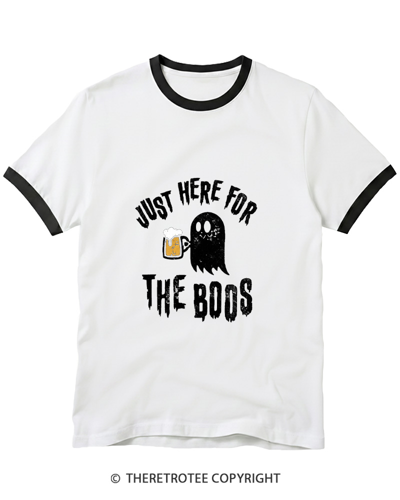 TheRetroTee Just Here For The Boos 1980s Ringer T-shirt