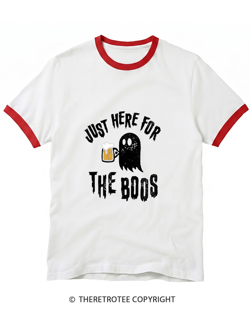 TheRetroTee Just Here For The Boos 1980s Ringer T-shirt