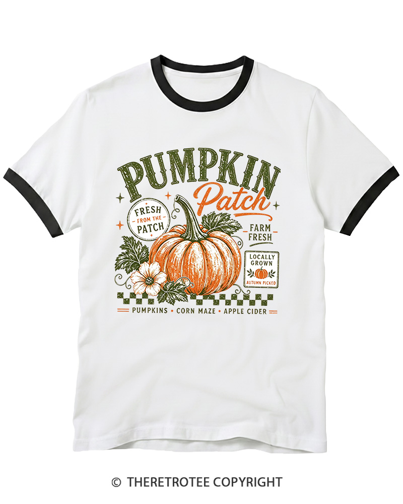 TheRetroTee Pumpkin Patch 1980s Ringer T-shirt