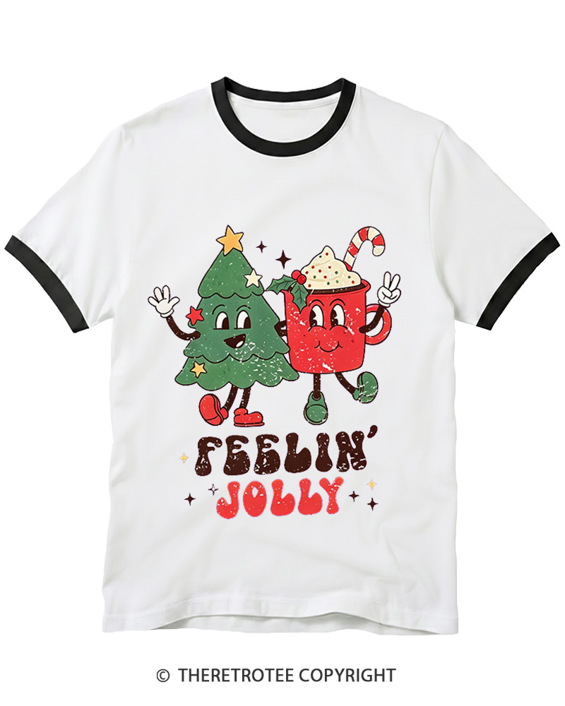TheRetroTee Feelin’ Jolly 1970s Christmas Ringer T-shirt