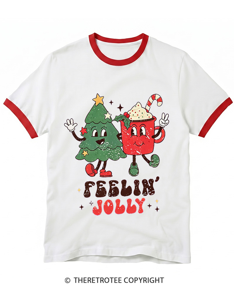 TheRetroTee Feelin’ Jolly 1970s Christmas Ringer T-shirt