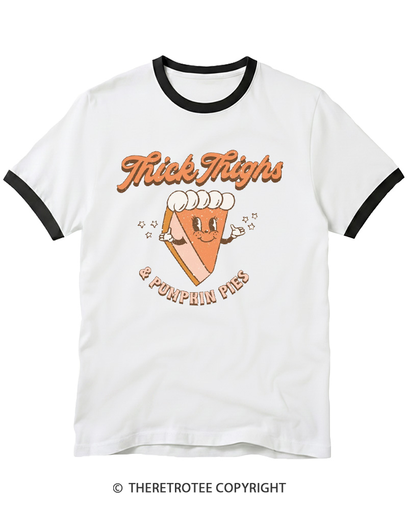 TheRetroTee Thick Thighs & Pumpkin Pies 1970s Ringer T-shirt