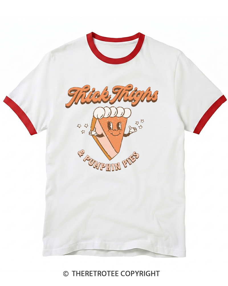 TheRetroTee Thick Thighs & Pumpkin Pies 1970s Ringer T-shirt