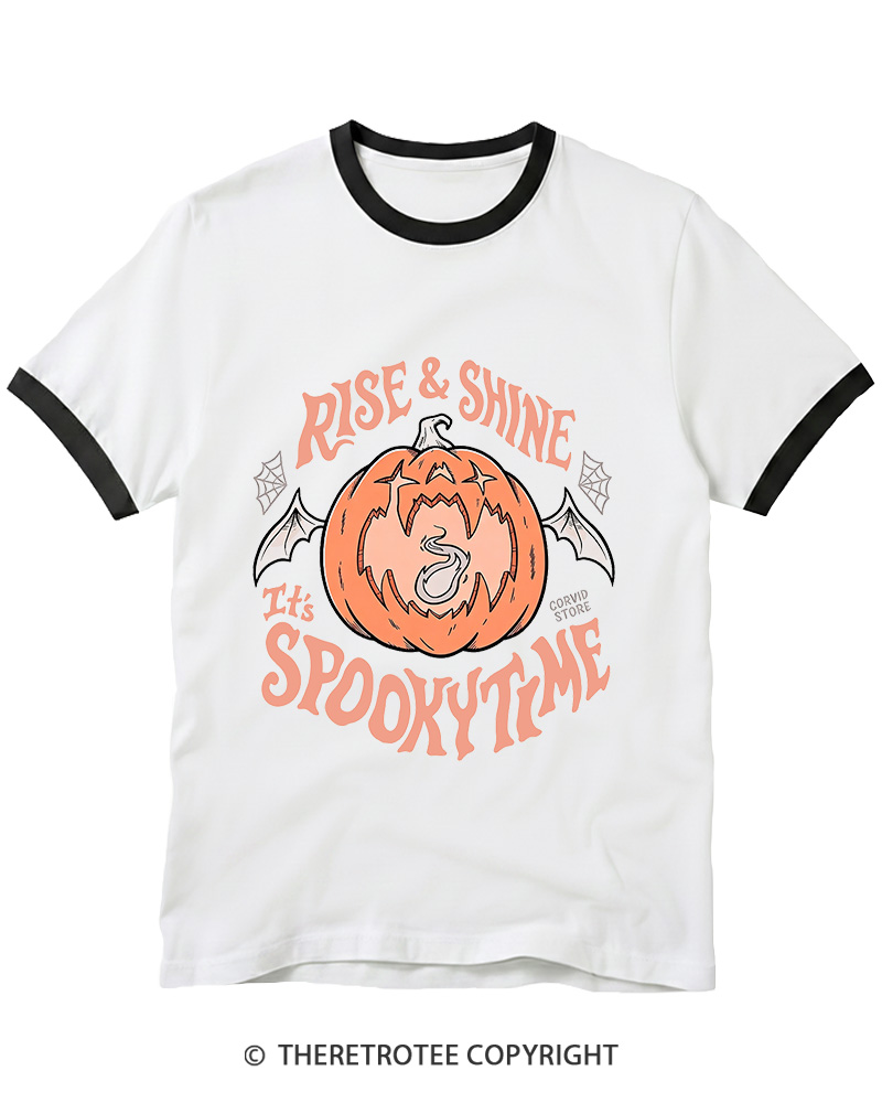 TheRetroTee Rise & Shine It’s Spooky Time 1980s Ringer T-shirt