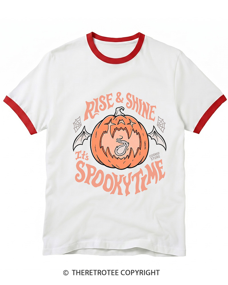 TheRetroTee Rise & Shine It’s Spooky Time 1980s Ringer T-shirt