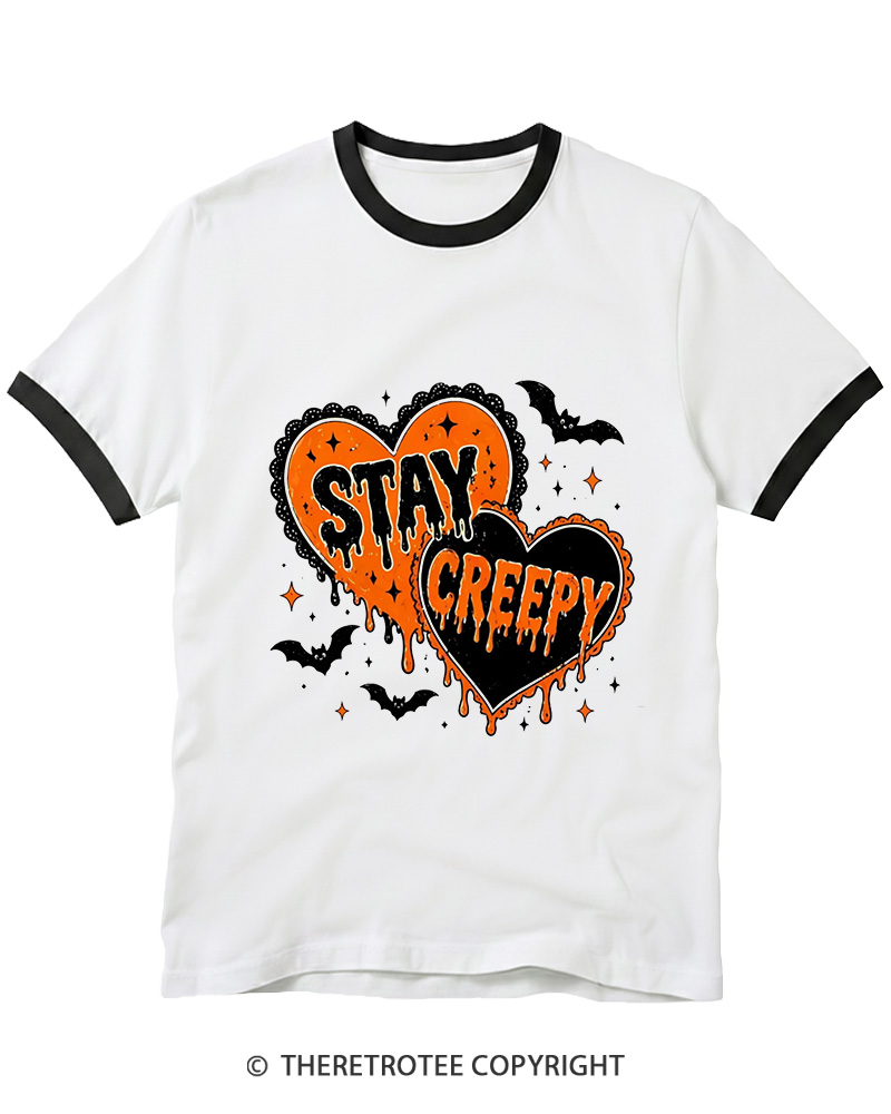 TheRetroTee Stay Creepy 1990s Ringer T-shirt