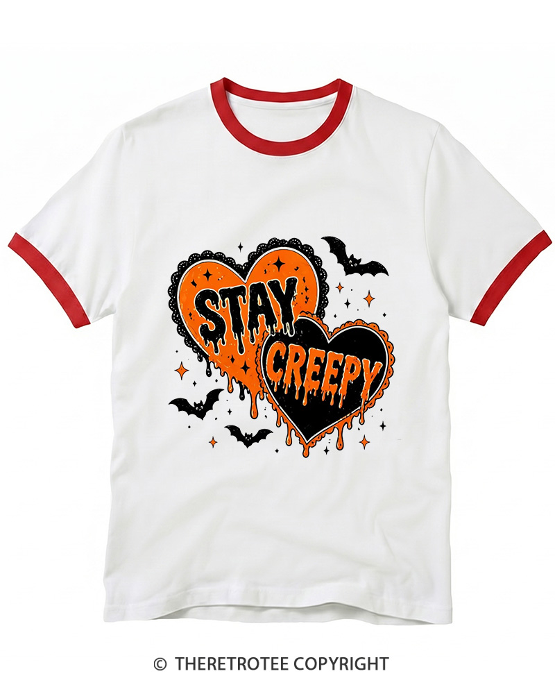 TheRetroTee Stay Creepy 1990s Ringer T-shirt