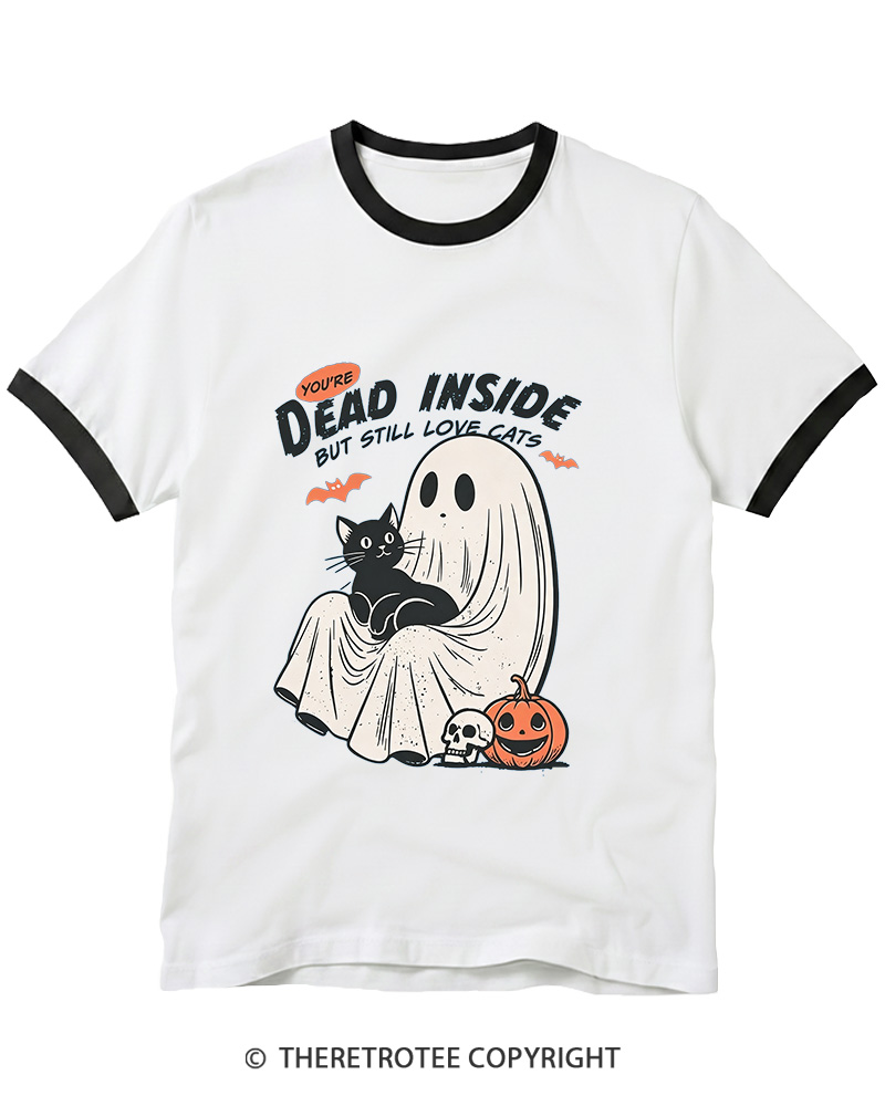 TheRetroTee You’re Dead Inside But Still Love Cats 1990s Ringer T-shirt