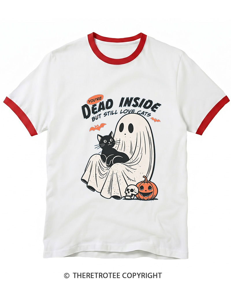 TheRetroTee You’re Dead Inside But Still Love Cats 1990s Ringer T-shirt