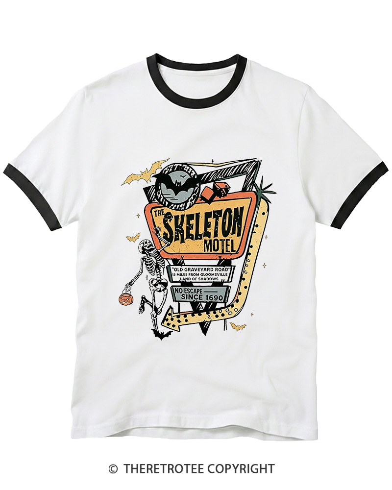 TheRetroTee The Skeleton Motel 1980s Ringer T-shirt