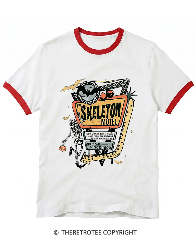 TheRetroTee The Skeleton Motel 1980s Ringer T-shirt