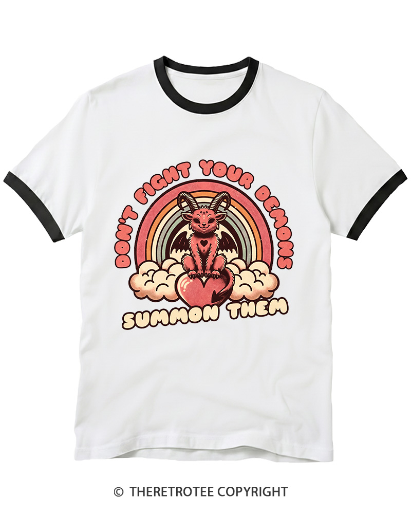 TheRetroTee Don't Fight Your Demons Summon Them 1990s Ringer T-shirt