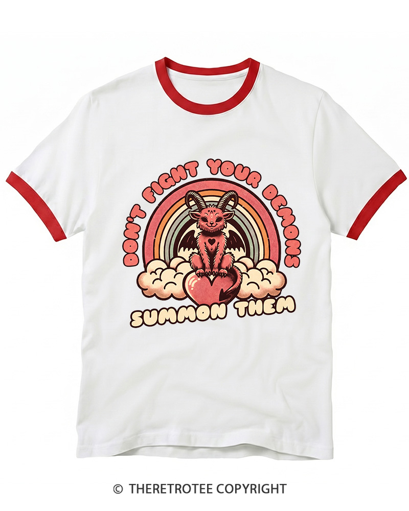 TheRetroTee Don't Fight Your Demons Summon Them 1990s Ringer T-shirt