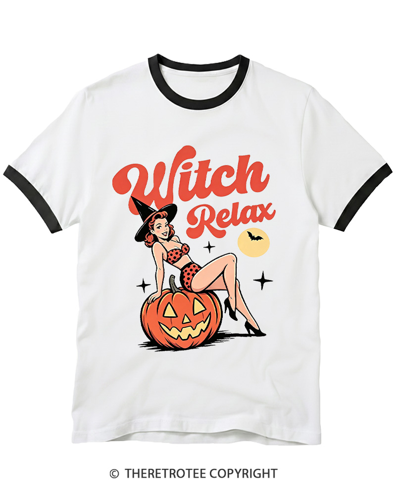 TheRetroTee Witch Relax 1950s Ringer T-shirt
